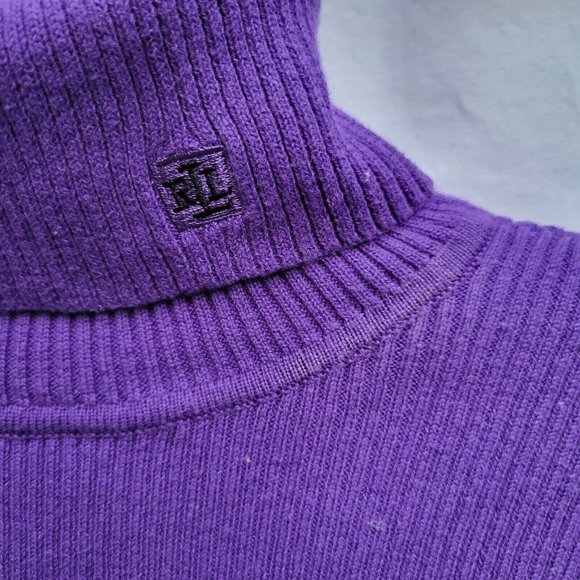 Lauren Ralph Lauren Womens Purple Turtleneck Pullover Cotton Petite PM Capsule - Picture 5 of 5
